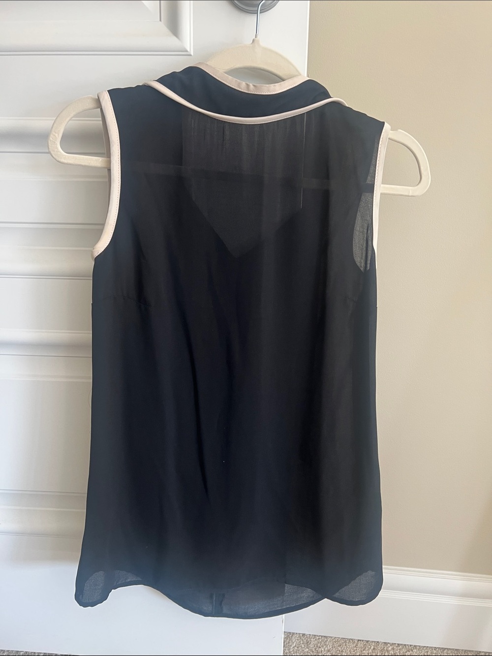Excellent Conditon RED Valentino Black Sleeveless Chiffon Blouse with Cream Trim